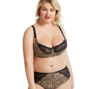 New Lace DEFG Cup Plus Size Bra Set Leopard Print