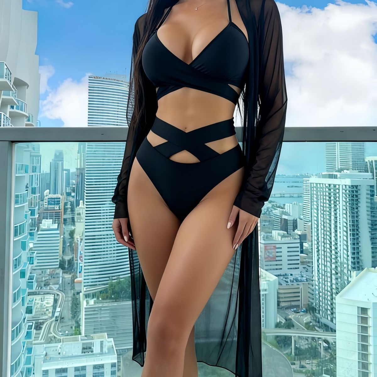 Solid Color Cut-out Bikini Strap - Image 3