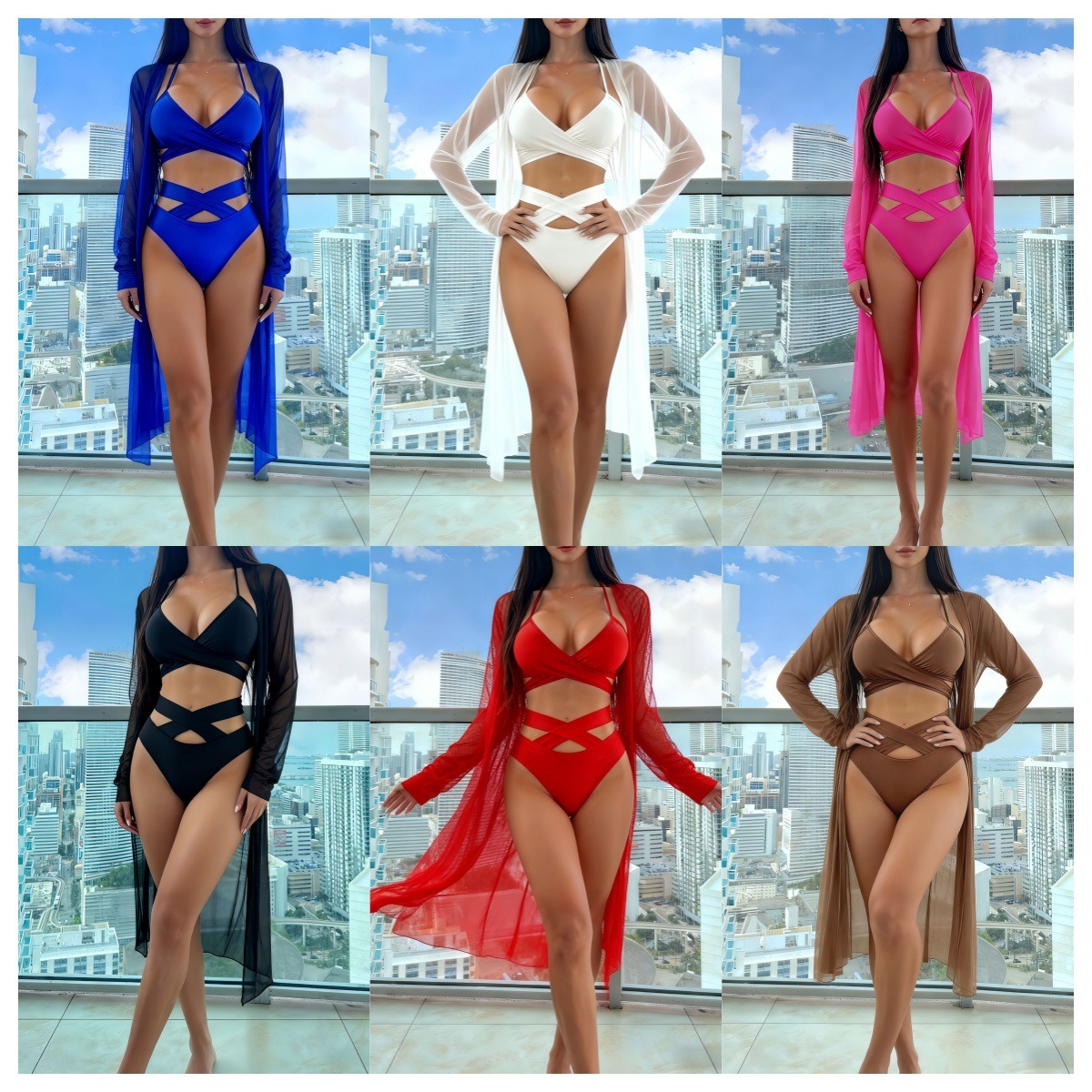 Solid Color Cut-out Bikini Strap - Image 5