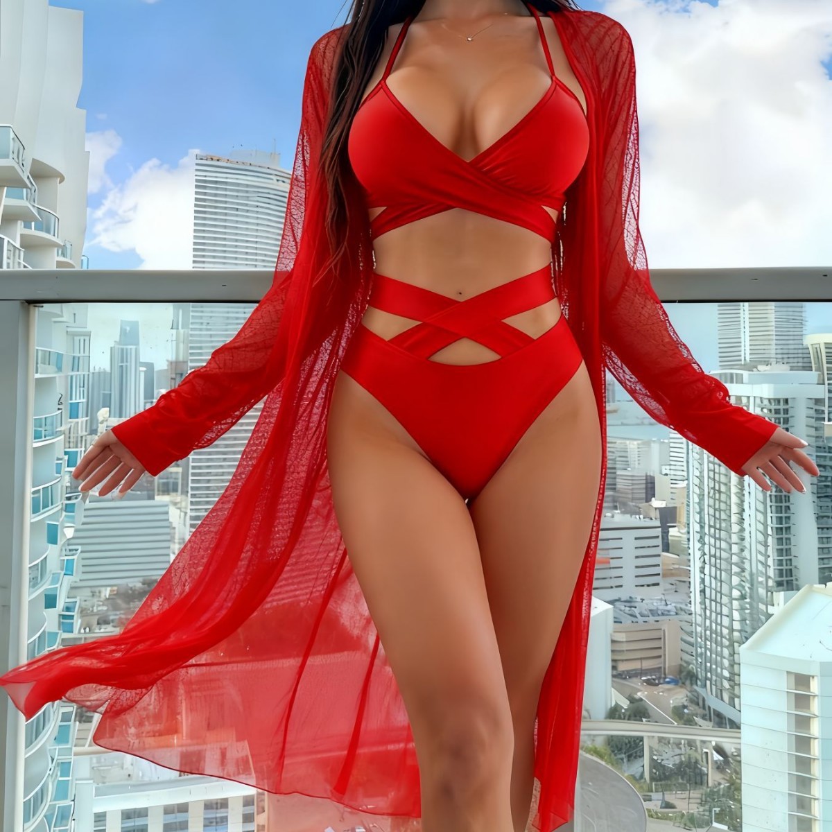 Solid Color Cut-out Bikini Strap - Image 4