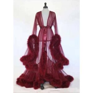 Feather Trumpet Sleeve Trailing Long Skirt Imitation Rex Rabbit Fur