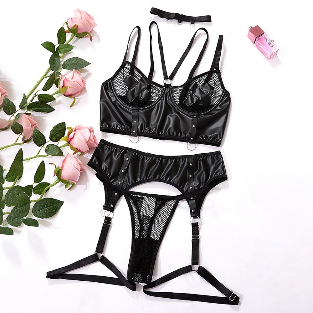 Plus Size Lingerie Set with PU Leather - Image 4