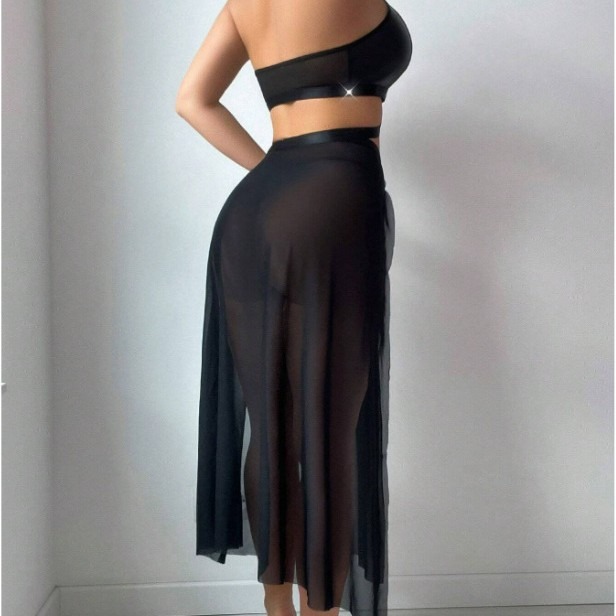 Mesh Patent Leather Chain Strap Backless Set - Image 2